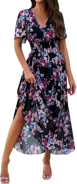 Maxi Dresses for Women 2025 Maxi Dresses for Women 2025 Flowy Ruffle Short Sleeve Waist