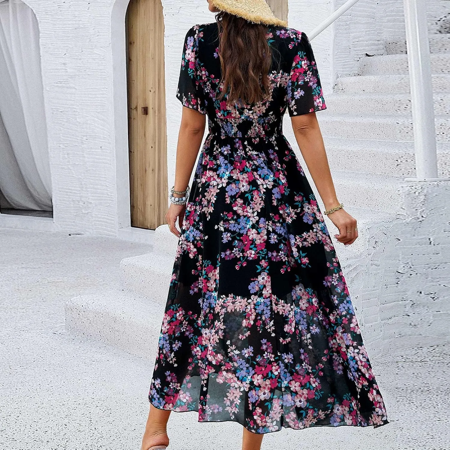 Maxi Dresses for Women 2025 Maxi Dresses for Women 2025 Flowy Ruffle Short Sleeve Waist