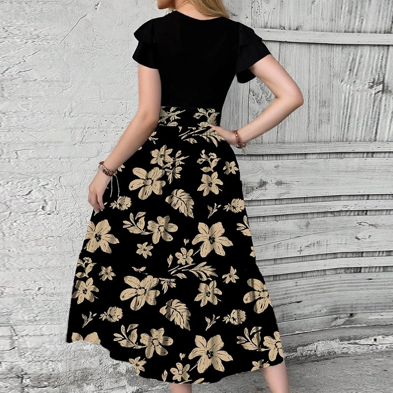 Maxi Dresses for Women 2025 Short Sleeve Empire Waist Floral Dress Trendy Flowy Tiered Ruffle Long Summer Dresses