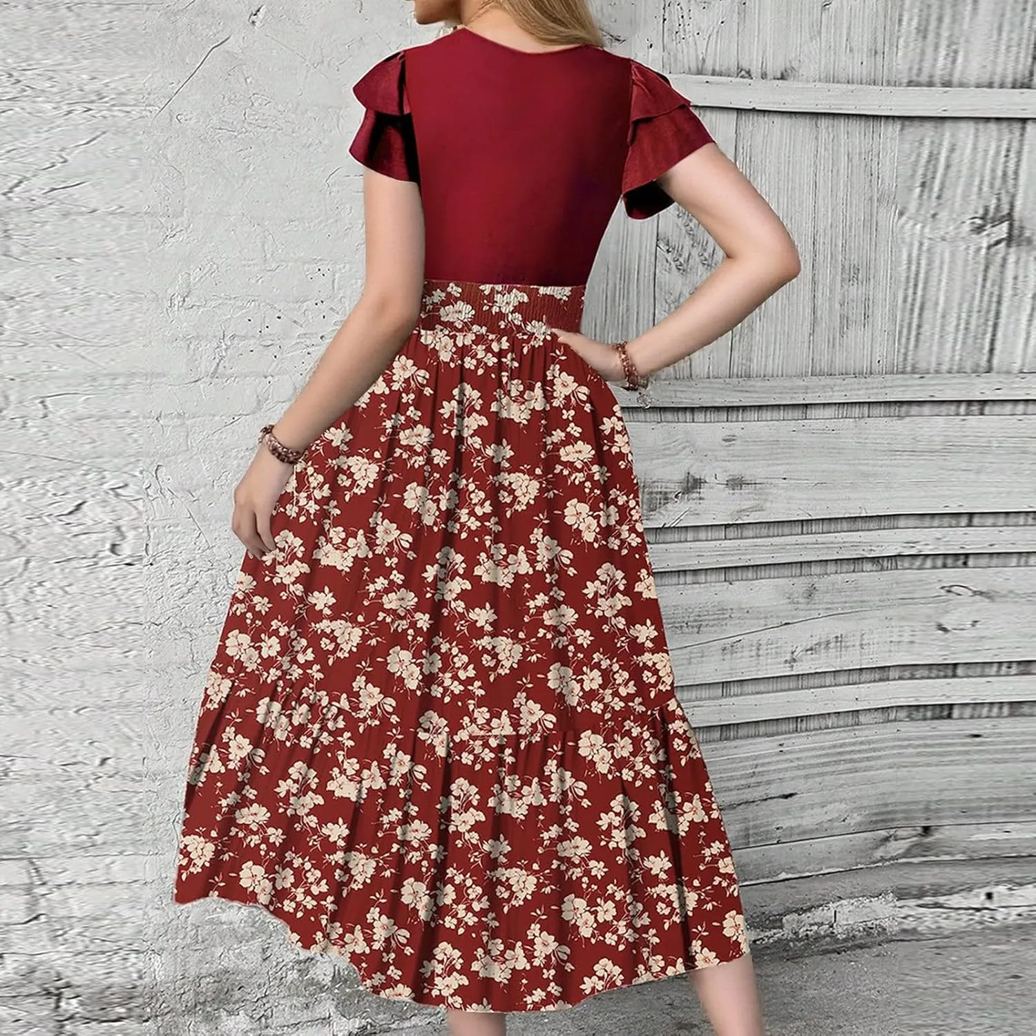 Maxi Dresses for Women 2025 Short Sleeve Empire Waist Floral Dress Trendy Flowy Tiered Ruffle Long Summer Dresses