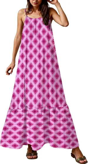 Maxi Dresses for Women 2025 Summer Boho Spaghetti Strap Maxi Dress Vintage Prin Long Dresses Casual Flowy Beach Dress