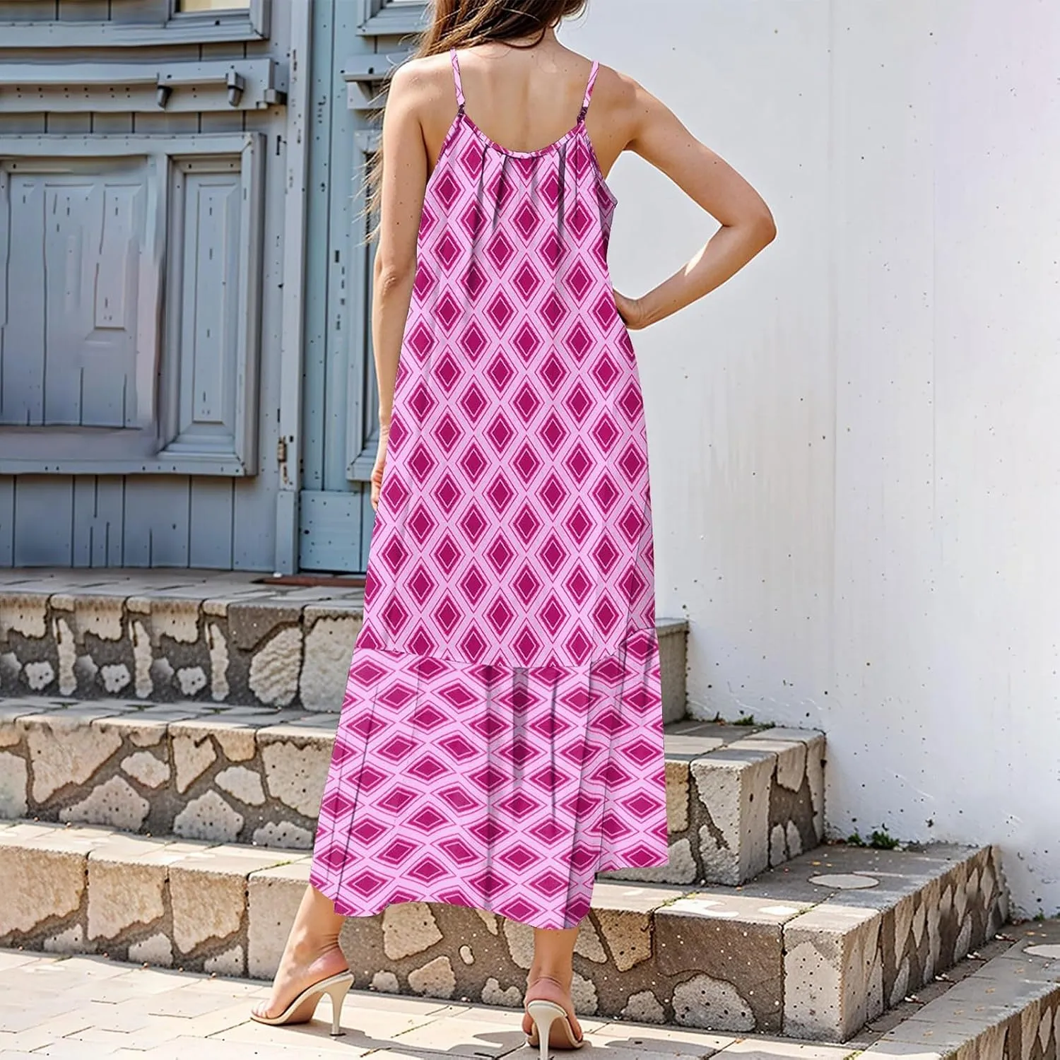 Maxi Dresses for Women 2025 Summer Boho Spaghetti Strap Maxi Dress Vintage Prin Long Dresses Casual Flowy Beach Dress