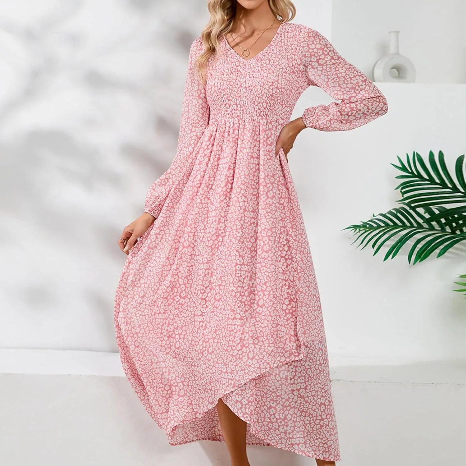 Maxi Dresses for Women 2025 Summer Dresses Chiffon Dress Flowy High Slit Long Sleeve