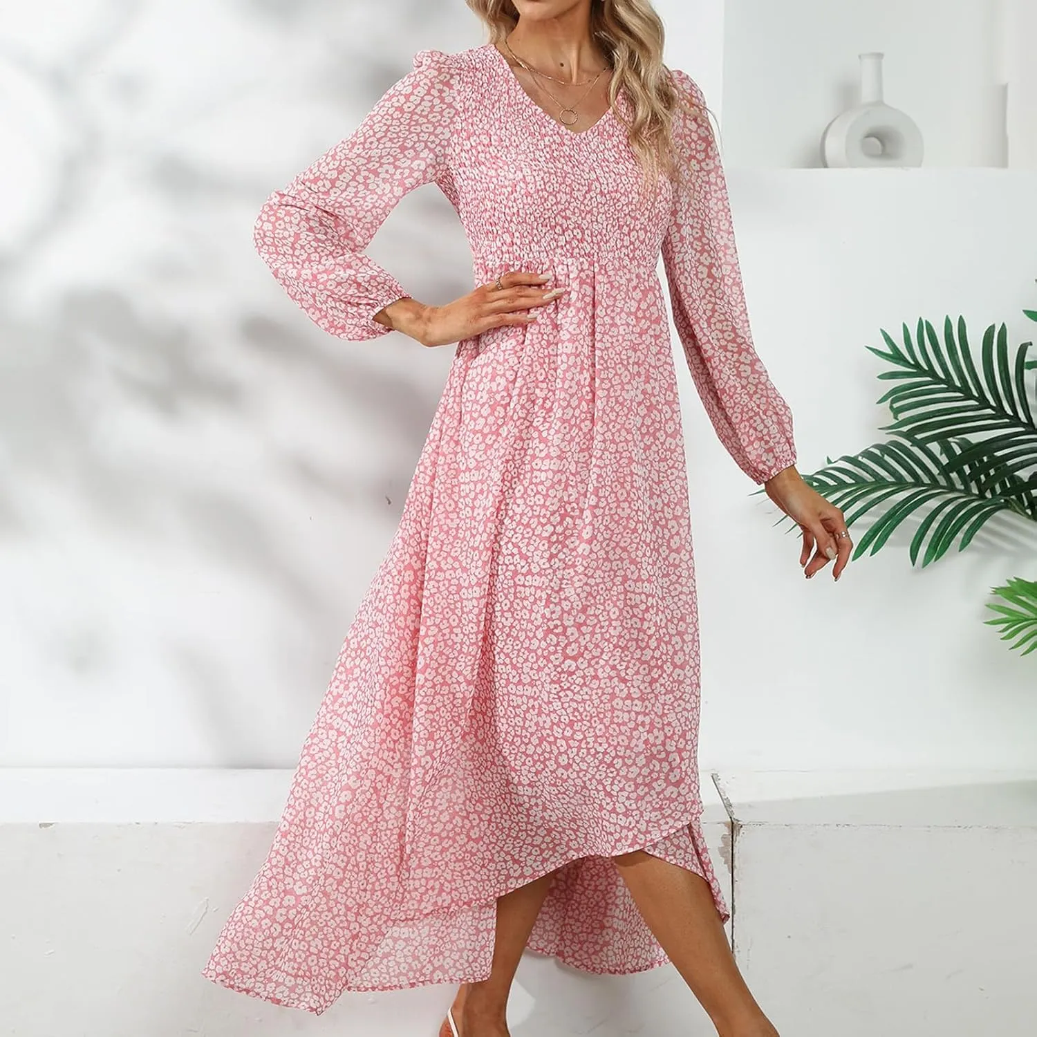 Maxi Dresses for Women 2025 Summer Dresses Chiffon Dress Flowy High Slit Long Sleeve
