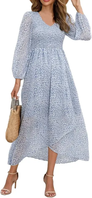 Maxi Dresses for Women 2025 Summer Dresses Chiffon Dress Flowy High Slit Long Sleeve