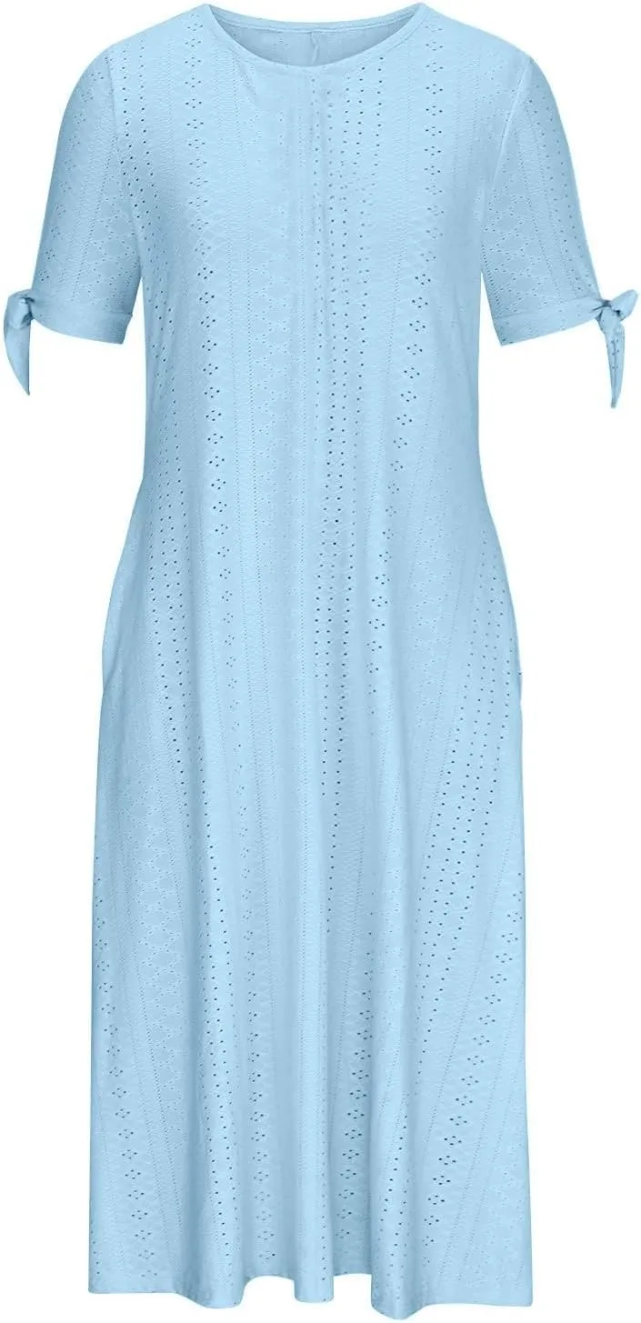 Maxi Long Dresses for Women 2025 Trendy Short Sleeve Eyelet Wedding Party Dress Casual Summer Beach Vacation Sundress