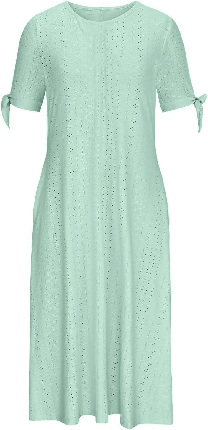 Maxi Long Dresses for Women 2025 Trendy Short Sleeve Eyelet Wedding Party Dress Casual Summer Beach Vacation Sundress