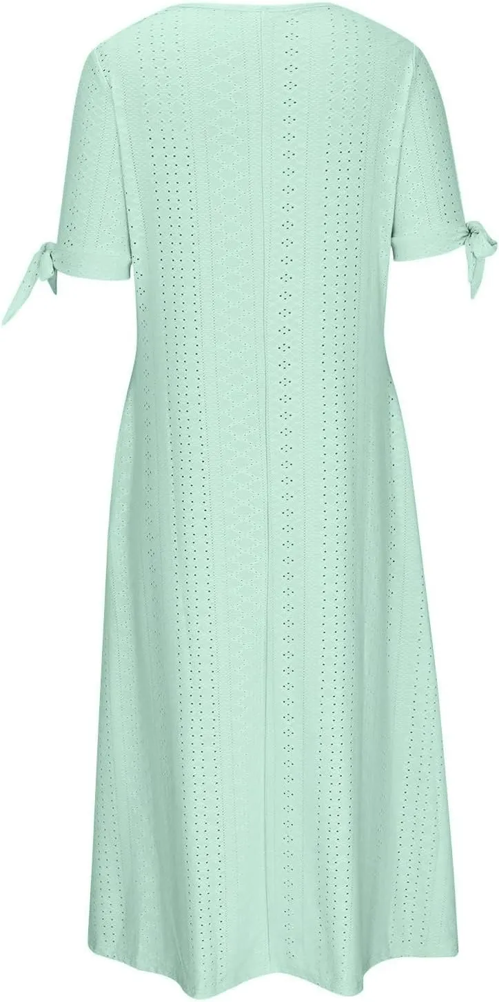 Maxi Long Dresses for Women 2025 Trendy Short Sleeve Eyelet Wedding Party Dress Casual Summer Beach Vacation Sundress