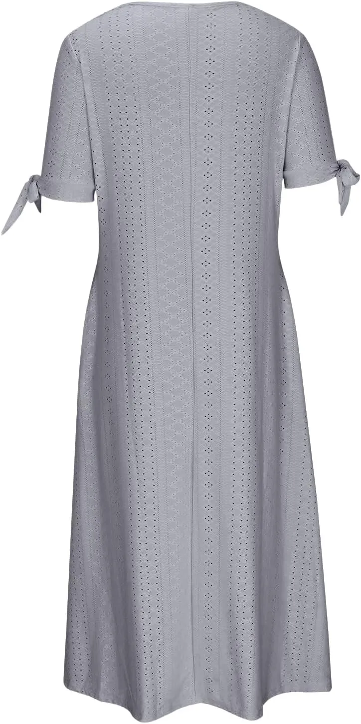 Maxi Long Dresses for Women 2025 Trendy Short Sleeve Eyelet Wedding Party Dress Casual Summer Beach Vacation Sundress