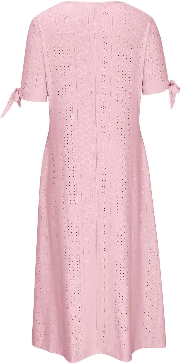 Maxi Long Dresses for Women 2025 Trendy Short Sleeve Eyelet Wedding Party Dress Casual Summer Beach Vacation Sundress