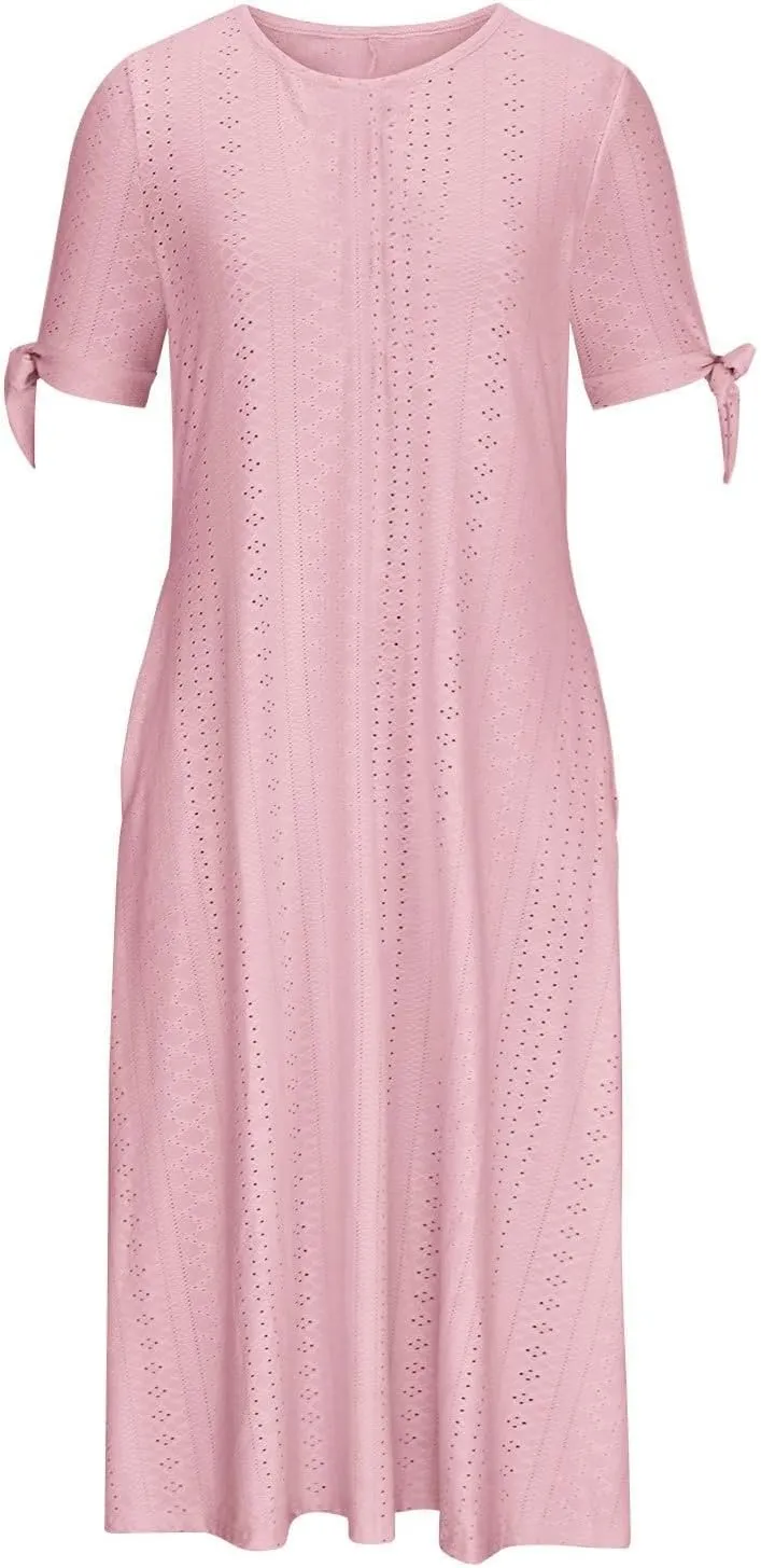Maxi Long Dresses for Women 2025 Trendy Short Sleeve Eyelet Wedding Party Dress Casual Summer Beach Vacation Sundress