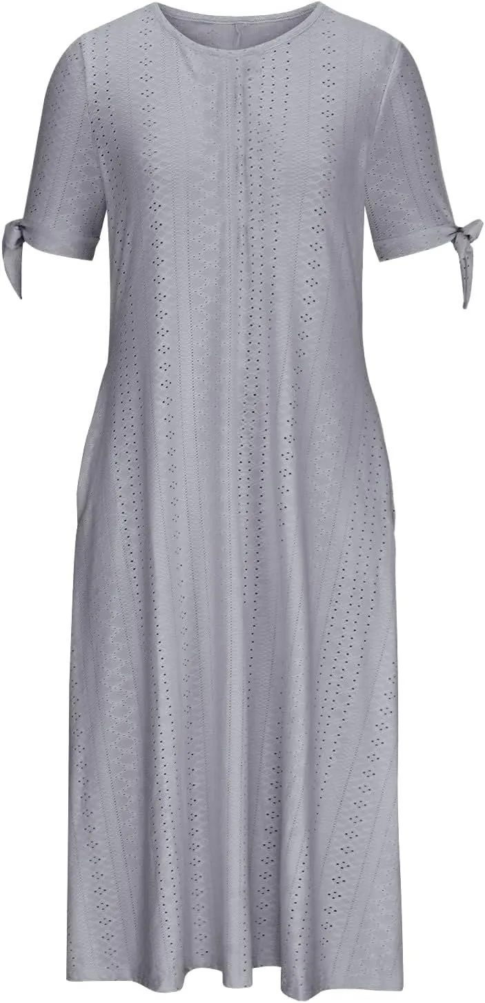 Maxi Long Dresses for Women 2025 Trendy Short Sleeve Eyelet Wedding Party Dress Casual Summer Beach Vacation Sundress