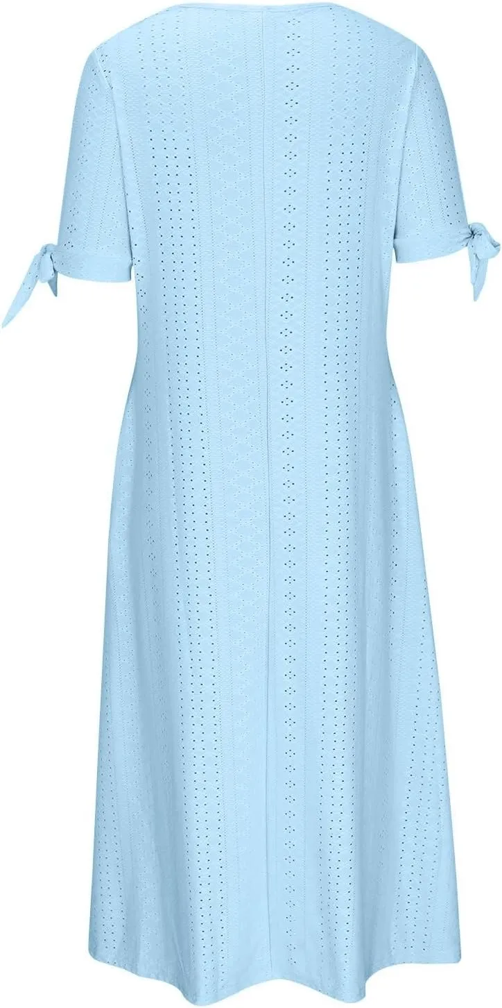 Maxi Long Dresses for Women 2025 Trendy Short Sleeve Eyelet Wedding Party Dress Casual Summer Beach Vacation Sundress