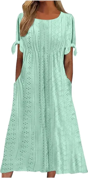 Maxi Long Dresses for Women 2025 Trendy Short Sleeve Eyelet Wedding Party Dress Casual Summer Beach Vacation Sundress
