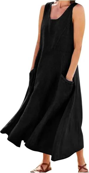 Maxi Sundresses for Women 2025 Plus Size Summer Casual Sleeveless Sundress Loose Fit Lightweight Maxi Dress