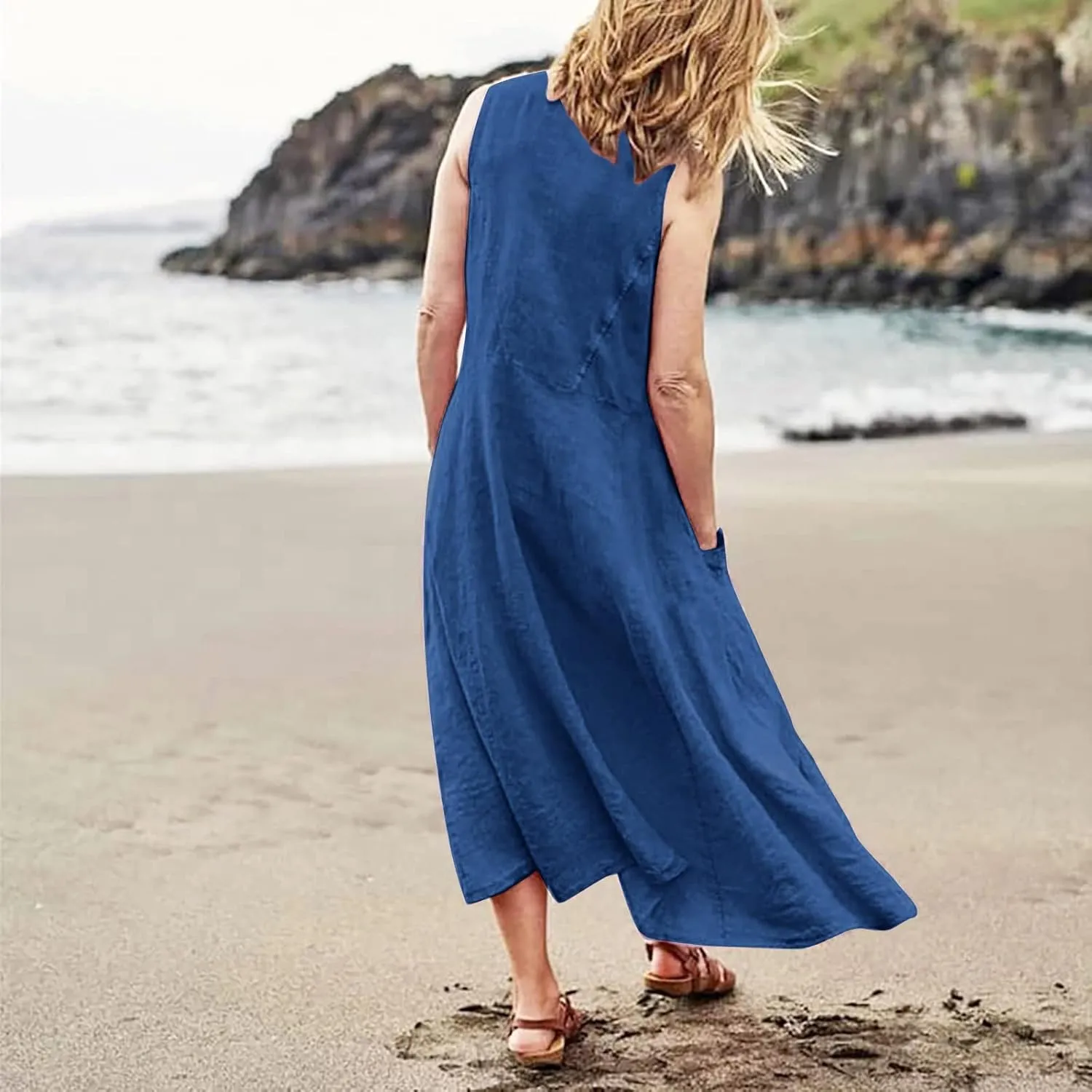 Maxi Sundresses for Women 2025 Plus Size Summer Casual Sleeveless Sundress Loose Fit Lightweight Maxi Dress