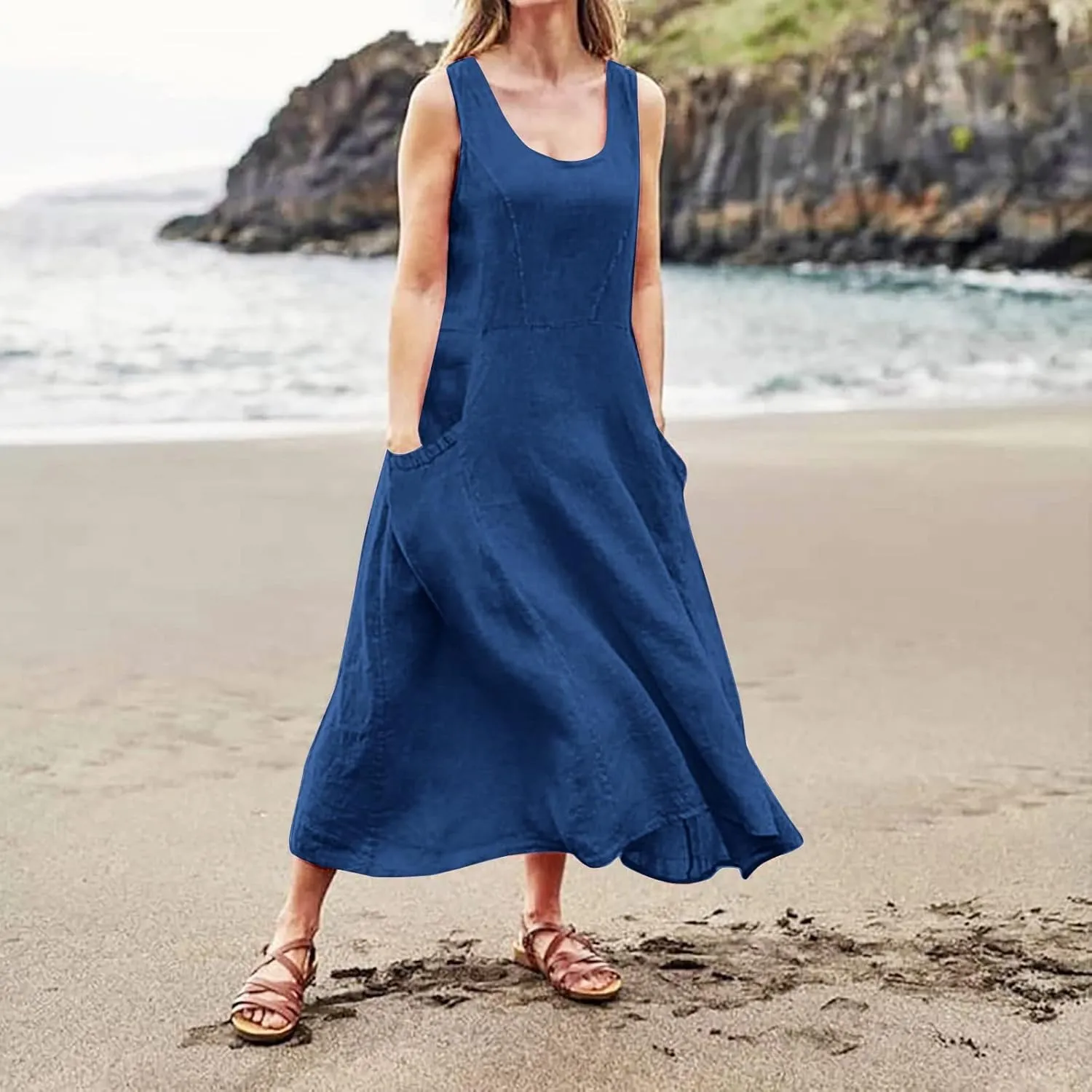 Maxi Sundresses for Women 2025 Plus Size Summer Casual Sleeveless Sundress Loose Fit Lightweight Maxi Dress