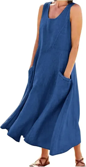 Maxi Sundresses for Women 2025 Plus Size Summer Casual Sleeveless Sundress Loose Fit Lightweight Maxi Dress