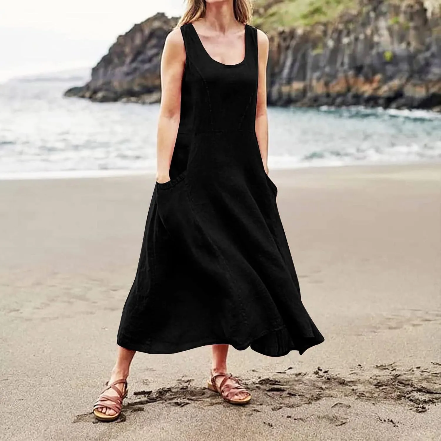 Maxi Sundresses for Women 2025 Plus Size Summer Casual Sleeveless Sundress Loose Fit Lightweight Maxi Dress