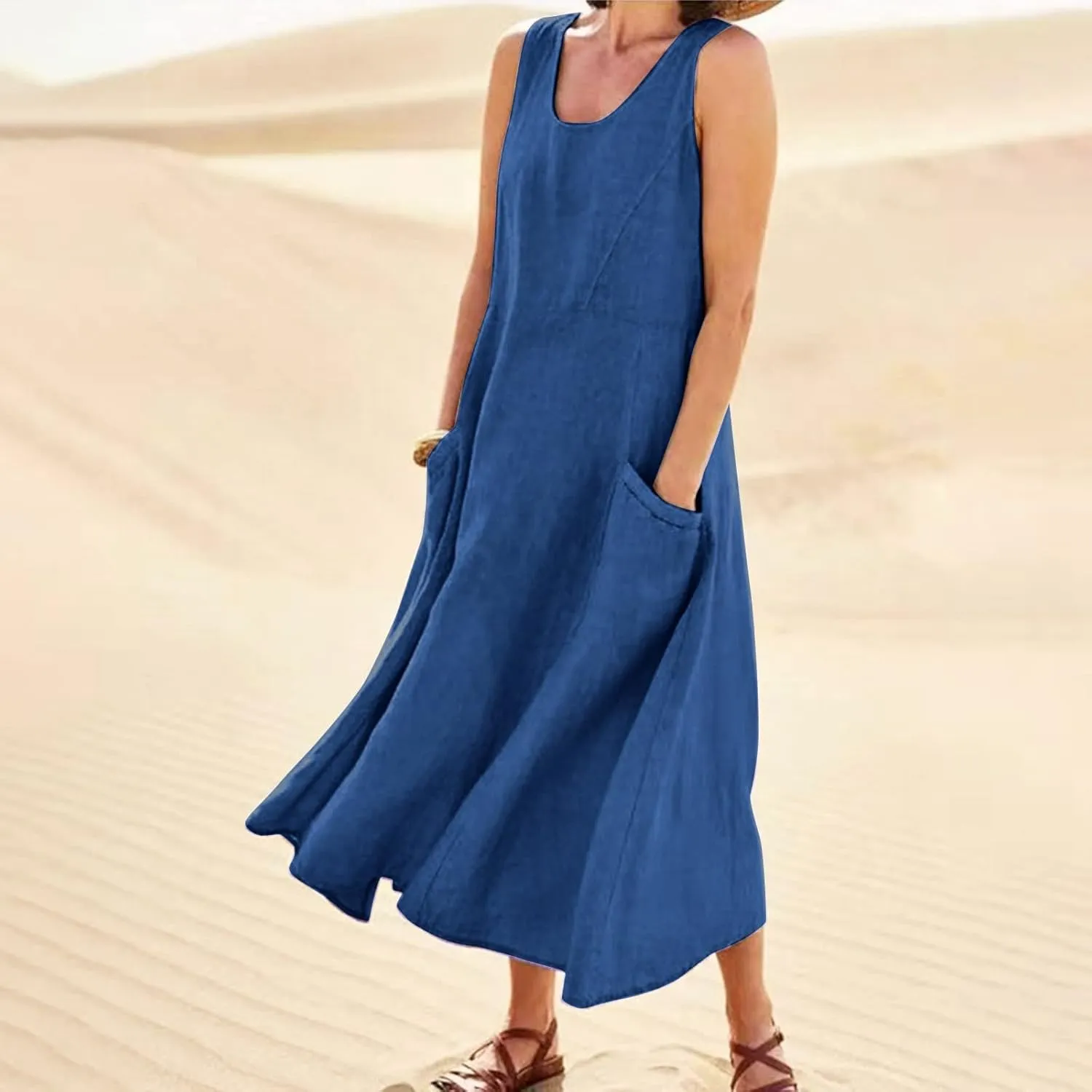 Maxi Sundresses for Women 2025 Plus Size Summer Casual Sleeveless Sundress Loose Fit Lightweight Maxi Dress