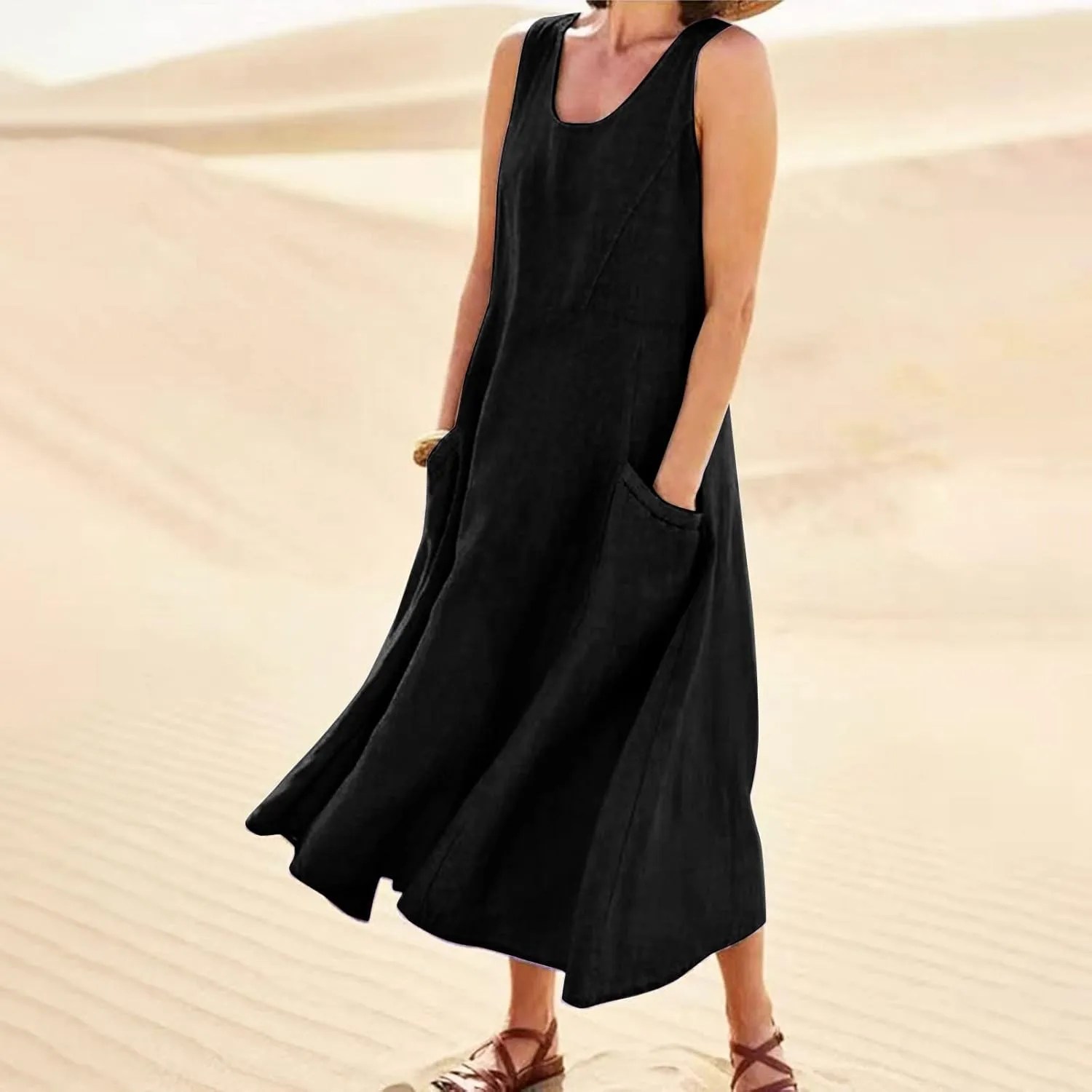 Maxi Sundresses for Women 2025 Plus Size Summer Casual Sleeveless Sundress Loose Fit Lightweight Maxi Dress
