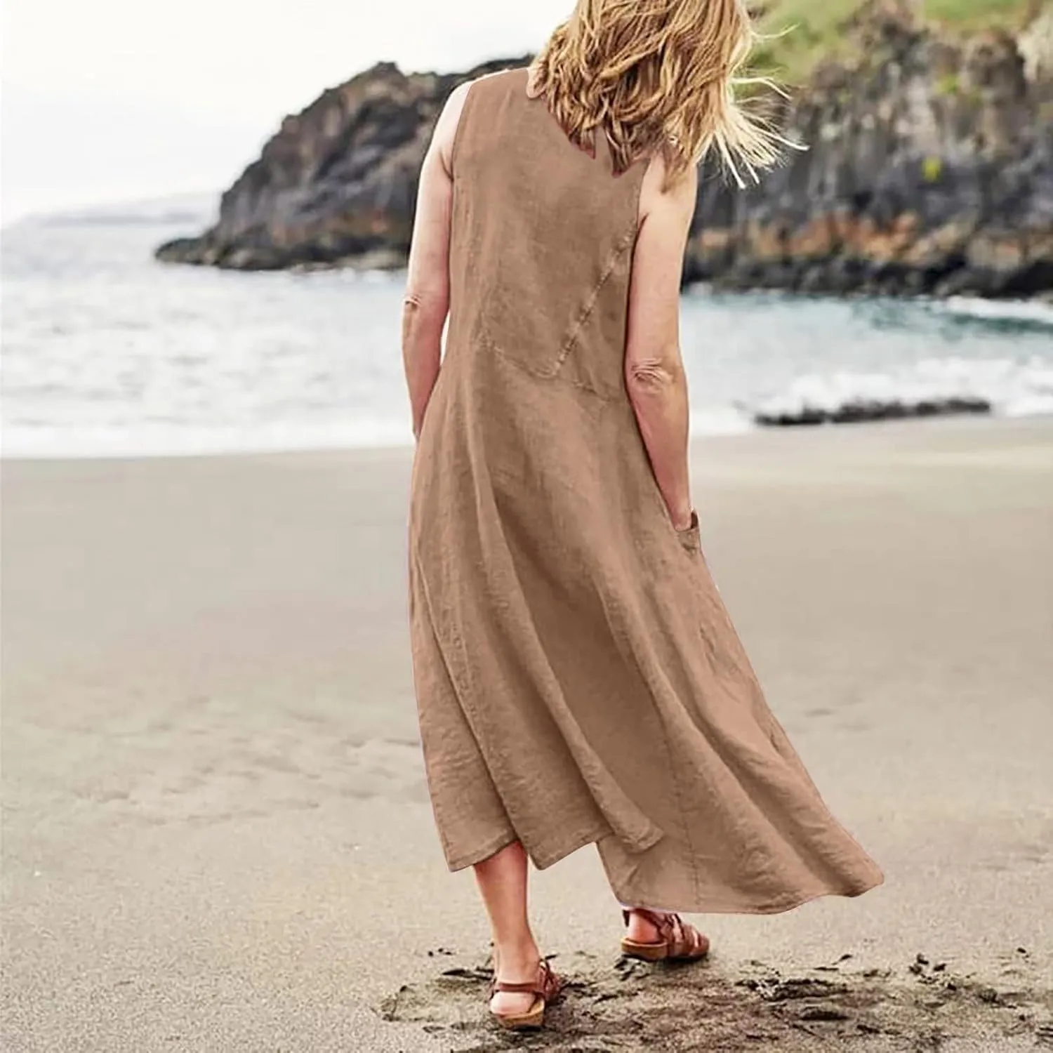 Maxi Sundresses for Women 2025 Plus Size Summer Casual Sleeveless Sundress Loose Fit Lightweight Maxi Dress