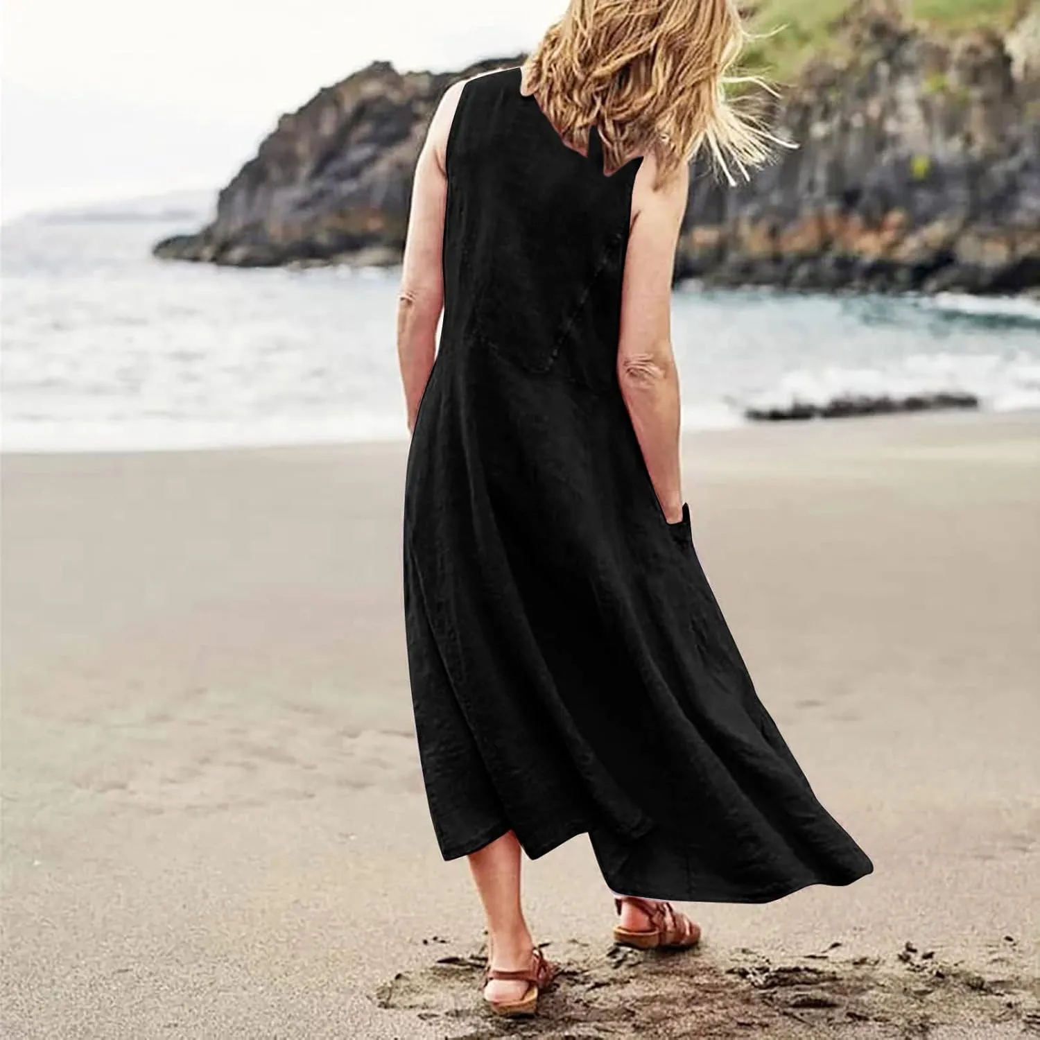 Maxi Sundresses for Women 2025 Plus Size Summer Casual Sleeveless Sundress Loose Fit Lightweight Maxi Dress
