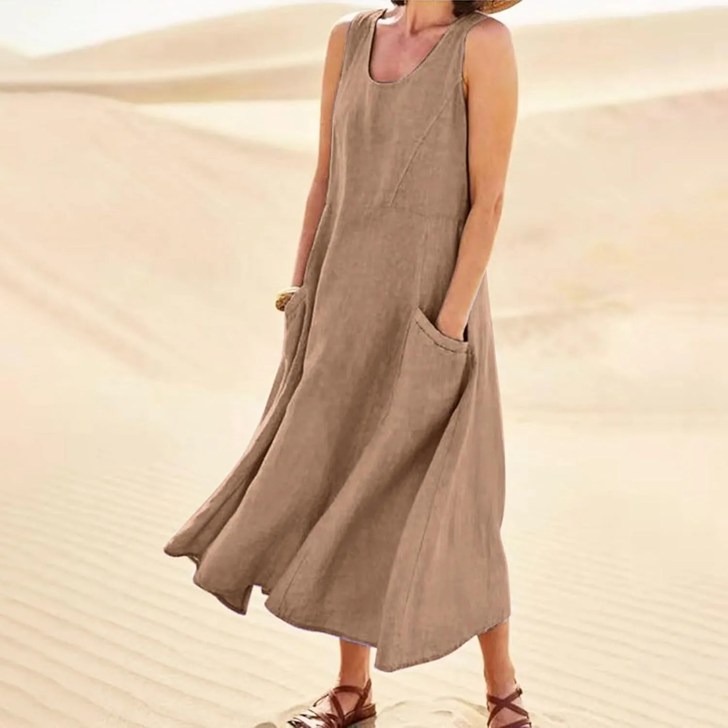 Maxi Sundresses for Women 2025 Plus Size Summer Casual Sleeveless Sundress Loose Fit Lightweight Maxi Dress