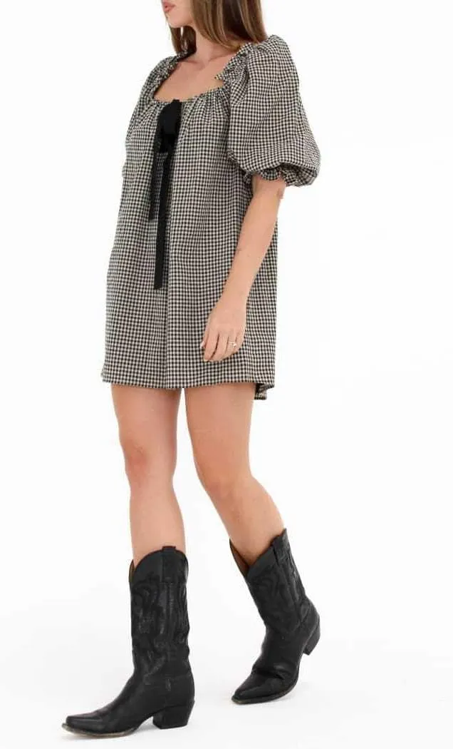 Melliflo Women's 2025 Summer Floral Puff Sleeve Plaid Mini Dress Square Neck Gingham Checkered Short Dresses