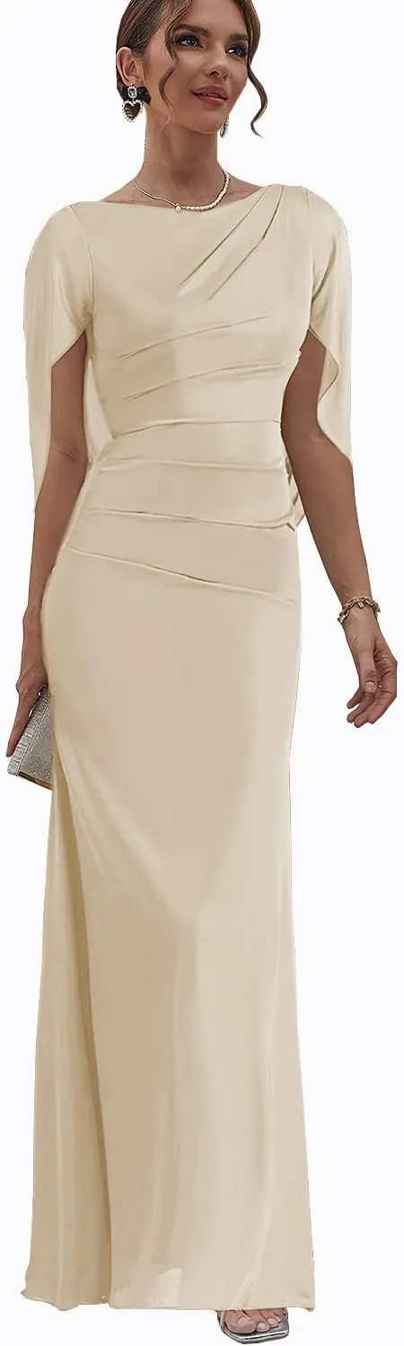 Mermaid Mother of The Bride Dresses with Cape Chiffon Long Formal Dress for Women Wedding Guest