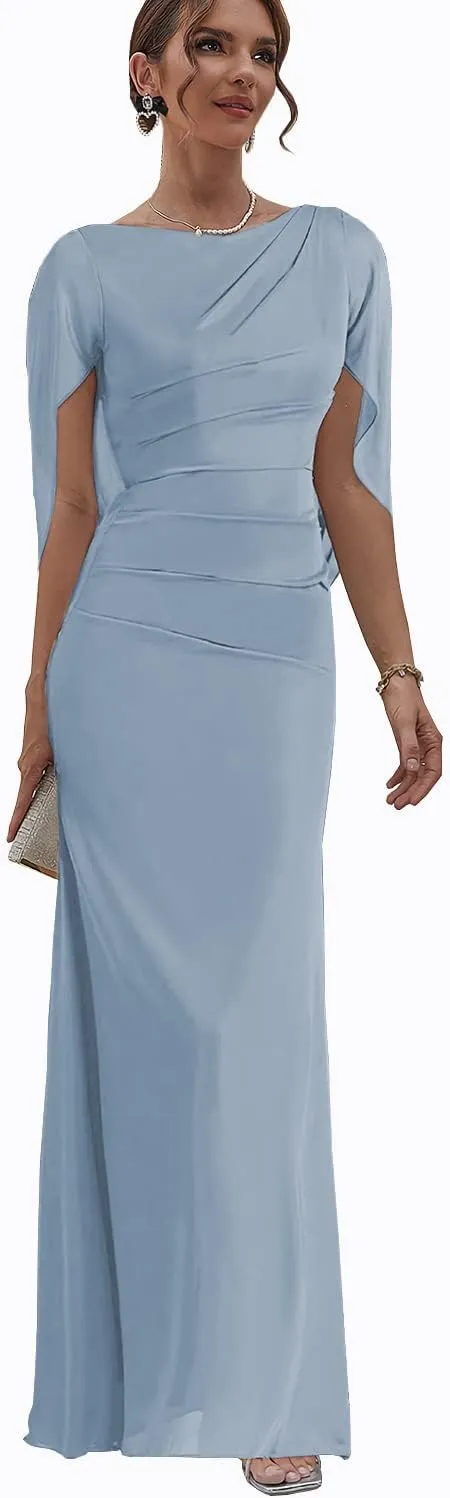 Mermaid Mother of The Bride Dresses with Cape Chiffon Long Formal Dress for Women Wedding Guest