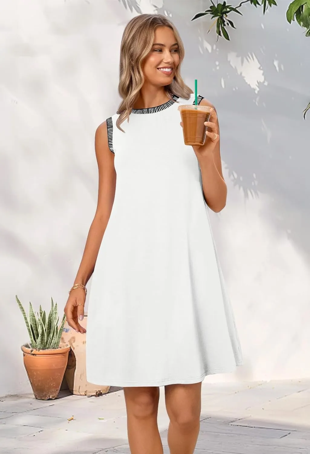 MEROKEETY Women's 2025 Summer Spring Casual Sundress Beach Vacation Sleeveless Tank Crewneck Coverup Mini Dresses