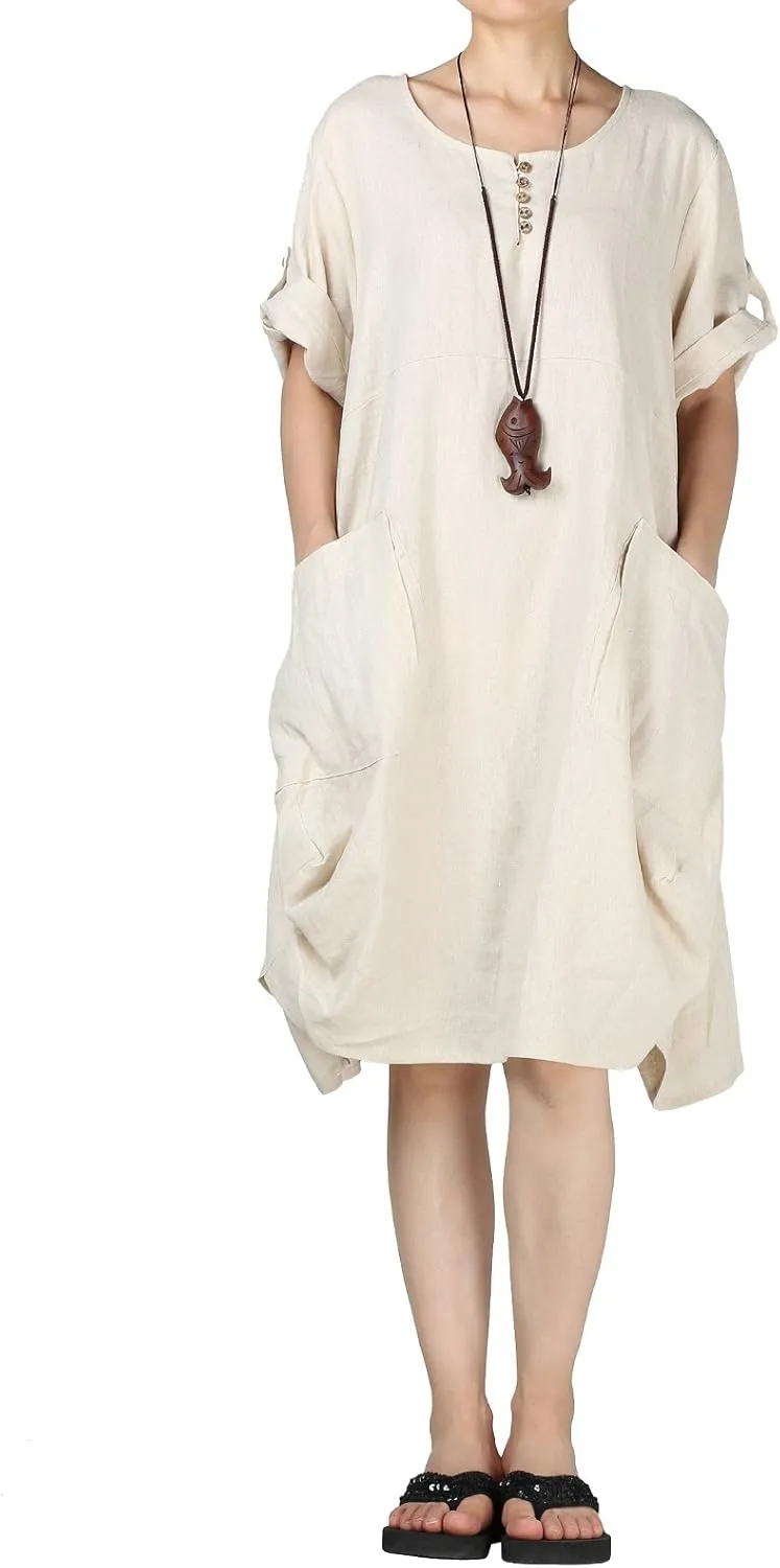 Minibee Women's Ruffle Oversize Casual Midi Dresses with Pockets