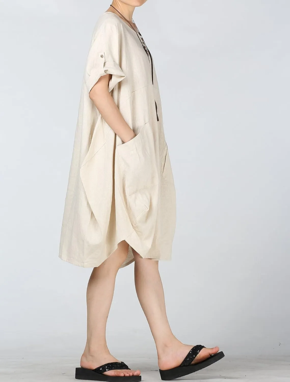 Minibee Women's Ruffle Oversize Casual Midi Dresses with Pockets