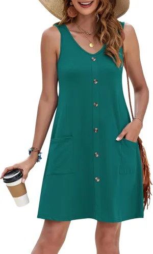 MISFAY Women Summer Dresses Bathing Suit Coverups 2025 Casual V Neck Sleeveless Beach Tank Sun Dresses Swimsuit with Pockets