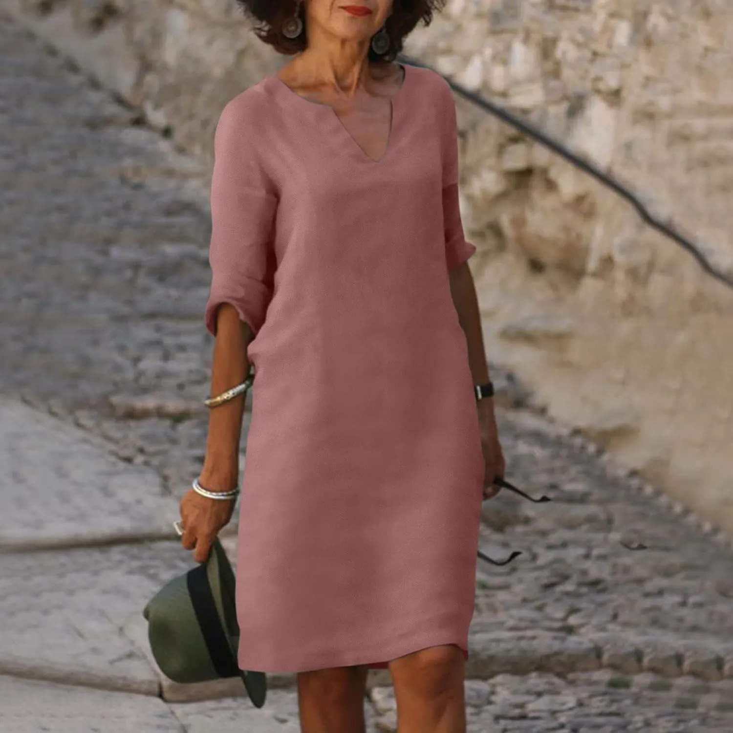 Mother Daughter Matching Dresses V Neck Half Sleeve Cotton Linen Dress Casual Vintage Lightweight Summer Midi Dress