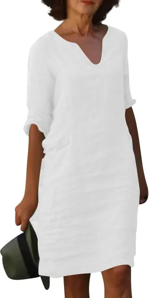 Mother Daughter Matching Dresses V Neck Half Sleeve Cotton Linen Dress Casual Vintage Lightweight Summer Midi Dress