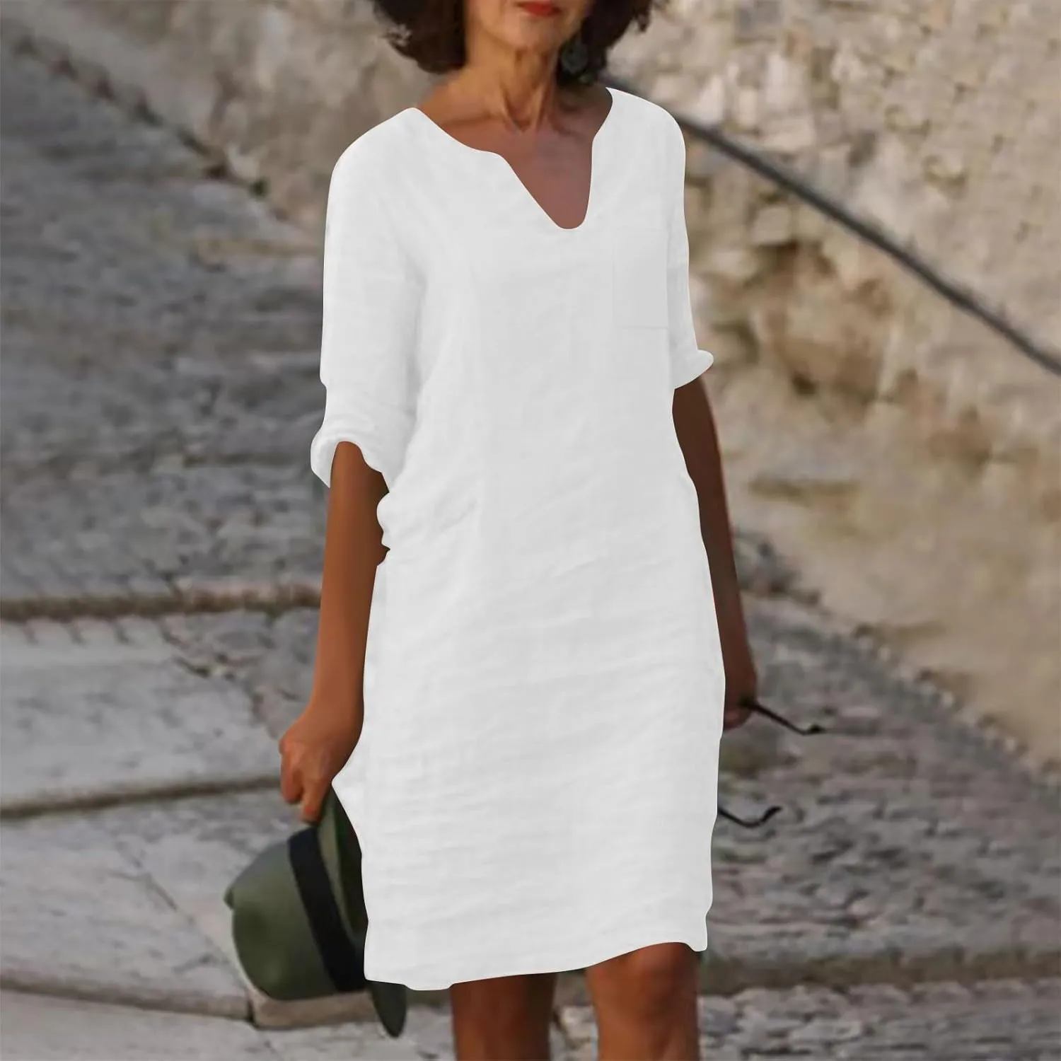 Mother Daughter Matching Dresses V Neck Half Sleeve Cotton Linen Dress Casual Vintage Lightweight Summer Midi Dress