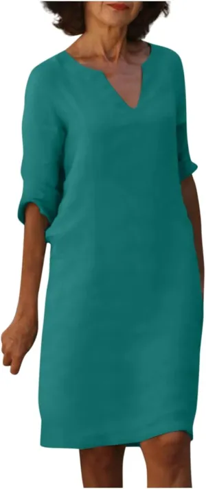 Mother Daughter Matching Dresses V Neck Half Sleeve Cotton Linen Dress Casual Vintage Lightweight Summer Midi Dress