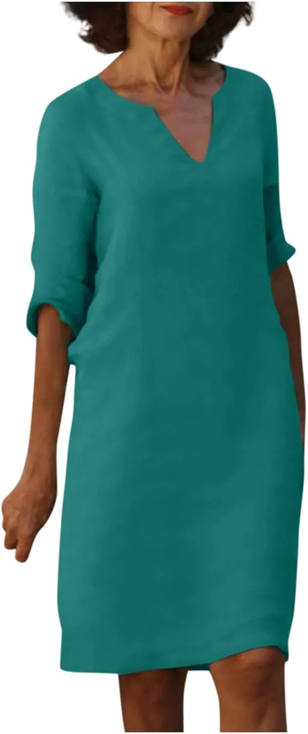 Mother Daughter Matching Dresses V Neck Half Sleeve Cotton Linen Dress Casual Vintage Lightweight Summer Midi Dress