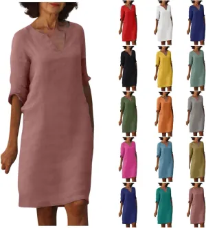 Mother Daughter Matching Dresses V Neck Half Sleeve Cotton Linen Dress Casual Vintage Lightweight Summer Midi Dress