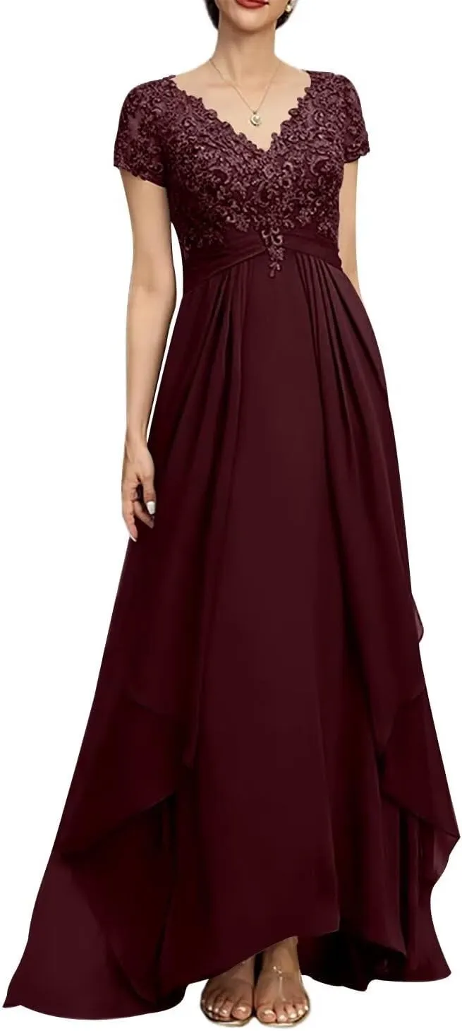 Mother of The Bride Dresses for Wedding Laces Appliques Long Chiffon Wedding Party Gowns for Women