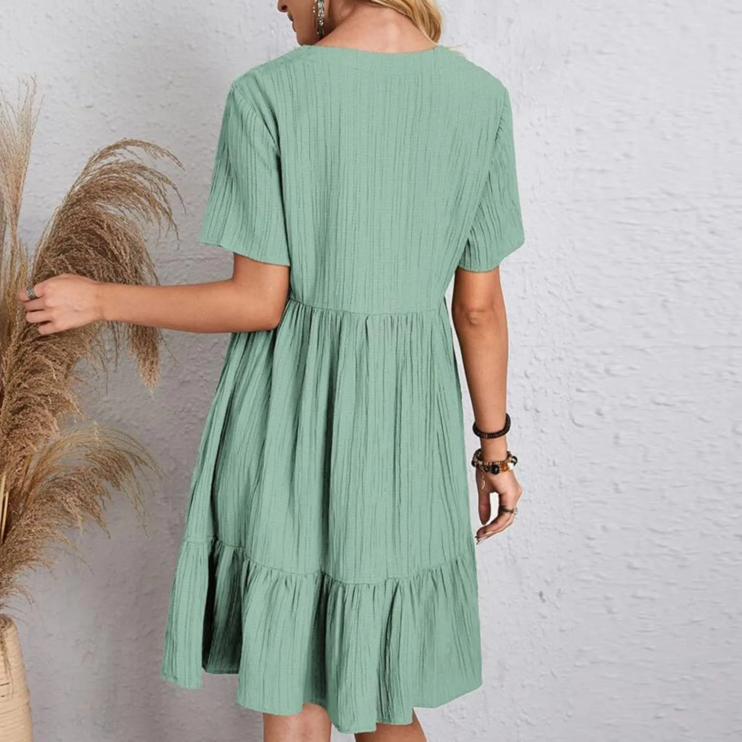 NaRHbrg Women's Casual Short Sleeve Dress V Neck Flowy Babydoll Summer A-Line Tunic Dresses Loose Fit Lightweight Sundress