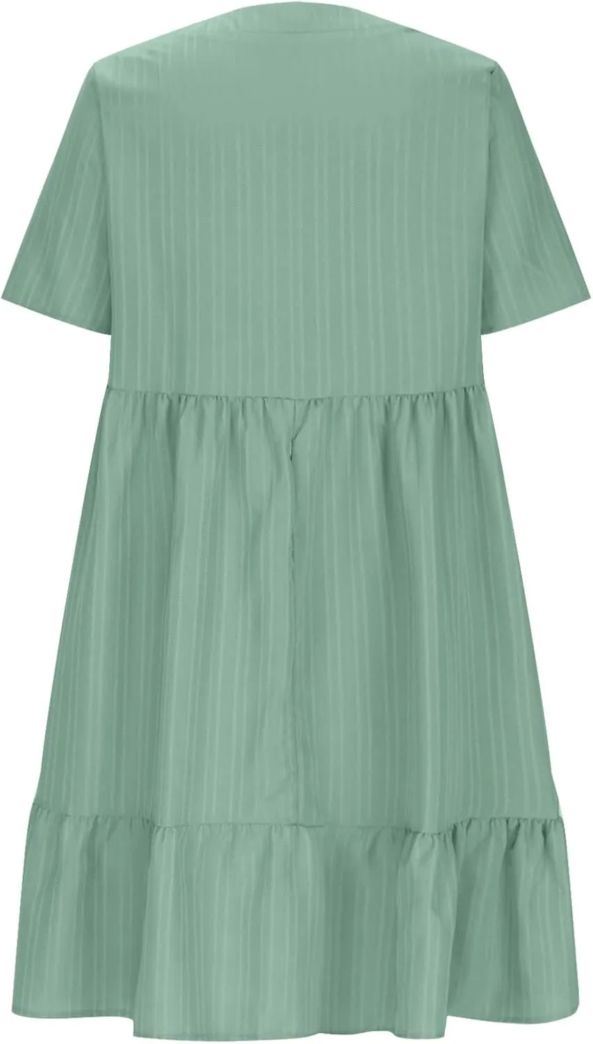 NaRHbrg Women's Casual Short Sleeve Dress V Neck Flowy Babydoll Summer A-Line Tunic Dresses Loose Fit Lightweight Sundress
