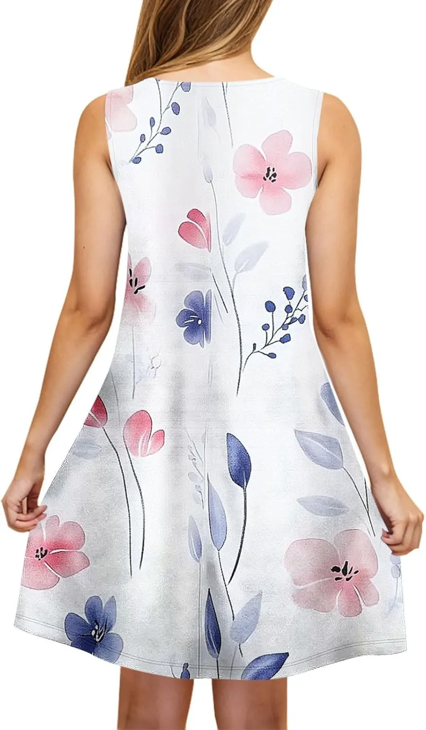 NaRHbrg Women's Floral Print Sleeveless Summer Casual Mini Dress Lightweight Loose Fit Beach Sundress Vacation Outfit