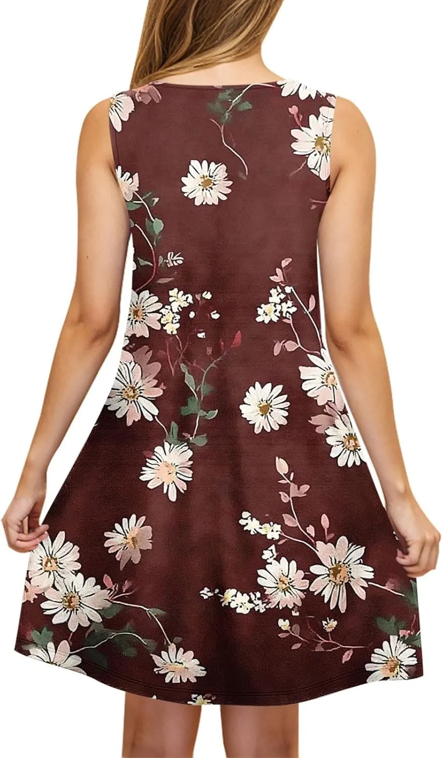 NaRHbrg Women's Floral Print Sleeveless Summer Casual Mini Dress Lightweight Loose Fit Beach Sundress Vacation Outfit