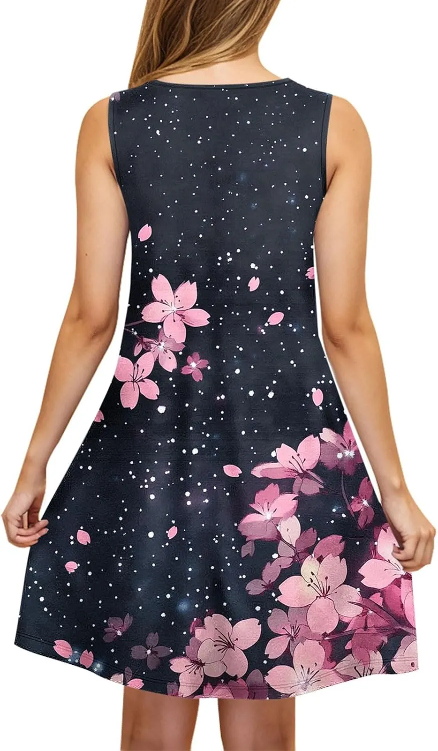 NaRHbrg Women's Floral Print Sleeveless Summer Casual Mini Dress Lightweight Loose Fit Beach Sundress Vacation Outfit