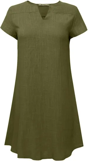 NaRHbrg Women's Linen T Shirt Dress Short Sleeve Casual Loose Fit Summer Dresses with Pockets Lightweight Beach Sundress