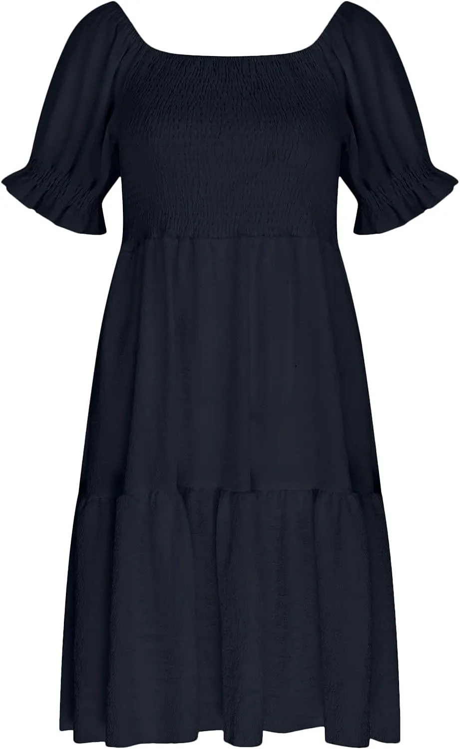NaRHbrg Women's Off Shoulder Mini Dress Smocked Flowy Short Sleeve Ruffle Hem Summer Casual Beach Party Sundress Lightweight