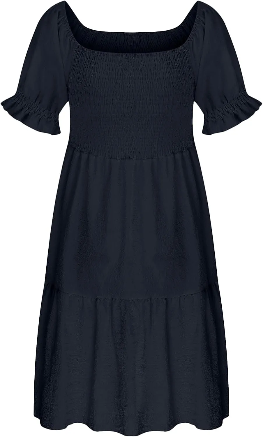 NaRHbrg Women's Off Shoulder Mini Dress Smocked Flowy Short Sleeve Ruffle Hem Summer Casual Beach Party Sundress Lightweight